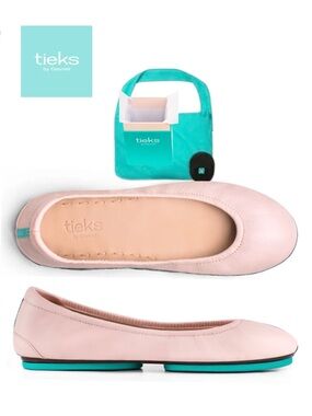 TIEKS Ballerina Pink Ballet Flats with Teal Reusable Bag + Box - EUC